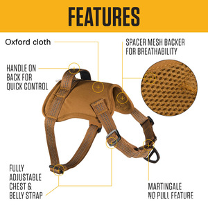 Harnais pour chien Carhartt en nylon solide, anti-traction, entièrement réglable, poignée de contrôle rapide, accents réfléchissants, marron, taille L - Product Image 4