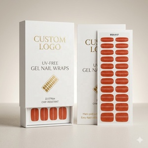 Faux <span class=keywords><strong>ongles</strong></span> en gel pailleté caramel orange, 22 bandes, boîte à tiroir verticale, finition professionnelle sans UV, pose facile, vente en gros - Product Image 1