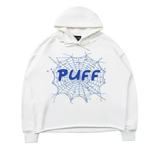 HV350T Sweat-shirt de rue en vrac surdimensionné à ourlet brut avec logo personnalisé Sweat-shirt à capuche court avec impression bouffante pour hommes 350gsm - Product Image 1