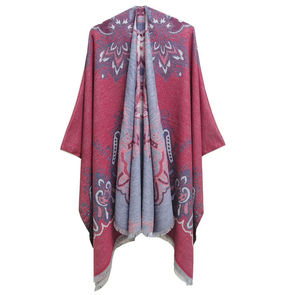 Nieuwe Aankomst Wind-Proof Gehaakte Poncho Bloemen Patronen Klaar Voorraad Vrouwen Winter Capes