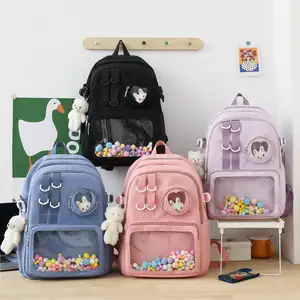 Fashion Cute Girls Schoolbag Round Pouch Waterproof Transparent Outer Pocket Lightweight Travel Laptop Backpacks with Acces