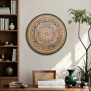 Arte Geometrica Mandala Forma Rotonda Dipinto in Ottone Design Etnico Originale per Decorazione Pareti Soggiorno e Ingresso - Product Image 2