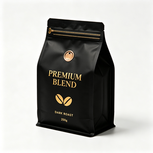 ถุงกาแฟแบบตั้งได้สีดำ พร้อมซิปล็อคและวาล์วทางเดียว แบบพิมพ์ลายตามสั่ง - Product Image 1