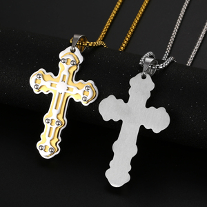 Pendentif croix incurvée classique en acier inoxydable blanc bijoux religieux pour femmes - Product Image 1