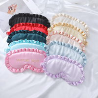 Masque de sommeil ajustable en satin à volants, personnalisable avec logo OEM, sensation soie, pour femme, voyage, repos, cache-yeux