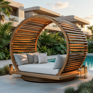 Cama de Exterior Redonda Moderna con Toldo de Madera, Diseño Contemporáneo, Duradera, Resistente a la Corrosión, Color y Tamaño Personalizables, Muebles de Patio - Product Image 2