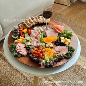 Wooden Serving <b>Tray</b> 360 Degree Rotatable Natural Color For Home <b>BBQ</b> Western Food Desserts Cakes - Product Image 1