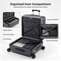 Valise trolley rigide 20 pouces à ouverture frontale pour PC, avec serrure TSA et roues silencieuses pivotantes à 360°, idéale pour les voyages d'affaires et le transport d'ordinateur portable