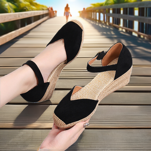 Sandalias de Plataforma con Tiras Cruzadas, Diseño Retro, Antideslizantes, de Gamuza, Cómodas para Verano, para Mujer - Product Image 2