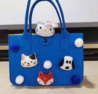 Sac fourre-tout en feutre personnalisé, broderie de dessin animé, deux poignées, fermeture à rabat, fermeture auto-agrippante, cadeau mignon, vente en gros à bas prix, usine BSCI
