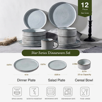 Service de vaisselle en porcelaine de luxe moderne EKA, 12 pièces, écologique, résistant au four et au micro-ondes, assiettes et bols durables pour hôtel et maison