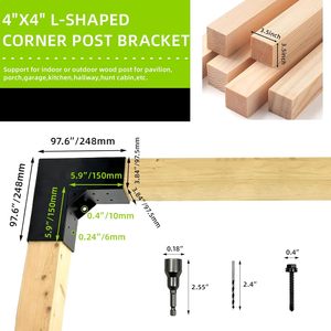 Kits de supports de pergola DIY, supports d'angle en L à 2 voies pour bois de 6 x 6 pouces, supports de pergola extérieure - Product Image 3