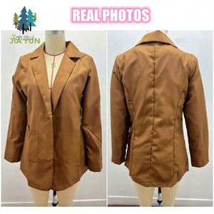 Blazer da donna taglie forti primaverile autunnale con risvolto e tasche, cappotto casual elegante - Product Image 6