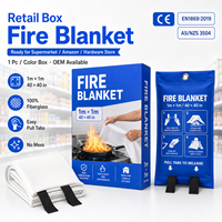 Couverture anti-feu 1x1m certifiée CE, 100% fibre de verre, emballage en boîte colorée pour supermarchés et quincailleries