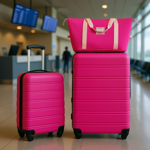 Ensemble de bagages rigides de luxe DB en 2 pièces avec serrure TSA, valises à roulettes légères de 20 et 28 pouces, matériau ABS moderne, rose, pour voyage - Product Image 2