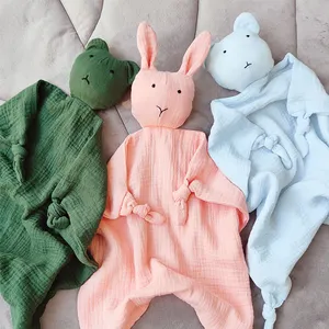 Toalla calmante de algodón para niños pequeños, muñeco de dibujos animados, conejo, gasa doble, toalla para dormir, Saliva para bebé