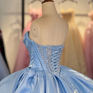 ชุดเดรสสีน้ำเงินซาตินสำหรับงาน Quinceanera ประดับด้วยลูกปัด สำหรับงาน Sweet 15 16 งานพรอม งานเลี้ยง รุ่น Dy1284 - Product Image 5