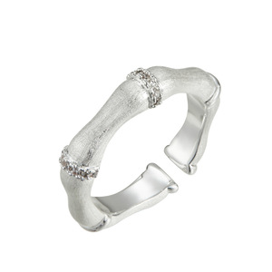 Chinese Style Bamboo Joint Open <b>Ring</b> <b>Silver</b> Micro Pave Zircon <b>Adjustable</b> For Women Index Finger - Product Image 5