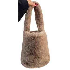Luxury All Seasons Classic Plush Bucket Crossbody Bag Women Soft Fluffy <b>Rabbit</b> Ear Cylinder Zipper Closure Casual Warm Chains - Product Image 6