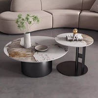 Table basse de salon élégante et créative de luxe, table centrale ronde moderne en pierre avec acier inoxydable, mobilier de maison