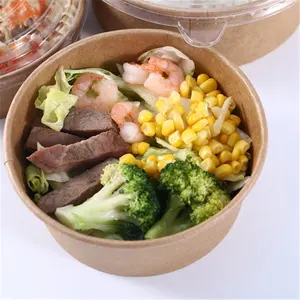 Phân hủy sinh học Bát salad tráng với PLA Nắp sinh thái thân thiện 46 oz dùng một lần kraft giấy bát