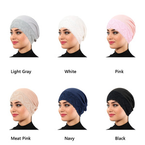 African Muslim Lady Comfortable Skin Friendly Headscarf <b>Hat</b> Exquisite Lace Design Plain Color Islamic Hijab Caps Turban - Product Image 3