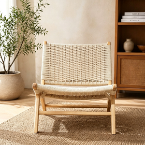 Tenghang Solid Wood Rope Woven Lounge Chair Single <strong>Rattan</strong> <strong>Sofa</strong> with Backrest for Living Room Bedroom Balcony Home Furniture - Product Image 5