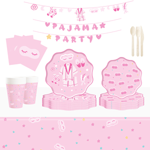 Juego de Platos y Servilletas de Papel para Fiesta de Pijamas DAMAI, Artículos para Fiesta de Pijamas, Vajilla para Fiesta de Pijamas Rosas para Niñas, Sirve para 8 Personas - Product Image 2