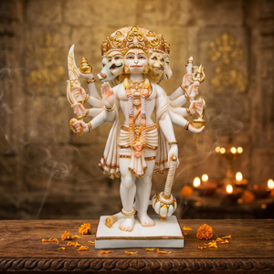 Estatua Tradicional de Hanuman Panchmukhi de Resina Hecha a Mano de 17.5 Pulgadas |   Ídolo de Hanuman de Cinco Caras para Mesa, Templo en Casa, Espiritual - Product Image 1