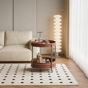 2-Tier Round Rolling Side <b>Table</b> Movable Tray <b>End</b> with Wheels Metal Frame <b>Storage</b> Trolley for Living Room Bedroom - Product Image 4