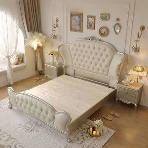 European Style Double Bed High-End Master Bedroom Up-Holstered American Style Leather Bed Solid Wood Wedding Bed <b>Frame</b> - Product Image 4
