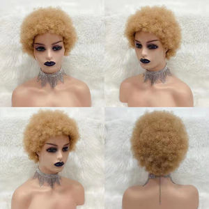 Perruques courtes à ondulations naturelles Letsfly Afro 6 pouces, vente en gros à bas prix, 9 $, perruques complètes, cheveux humains naturels, 27 #   Perruques pas chères - Product Image 3