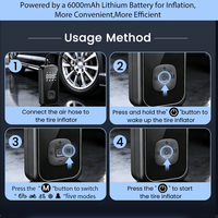 Rechargeable ABS Material Intelligent Auto Tire Inflator Digital Air Compressor 3 Nozzles 150PSI 20L/min 12V Emergency Inflate