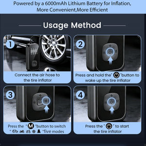 Compresseur d'air numérique intelligent rechargeable en ABS avec 3 embouts, 150 PSI, 20 L/min pour véhicules et ballons - Product Image 6