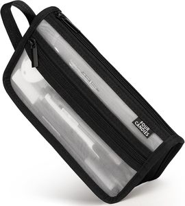 Estuche para lápices de doble capa transparente con cierre de cremallera y diseño de cuadrícula de cuatro compartimentos (rosa) - Ideal para viajes, uso en la oficina y la escuela para adultos - Product Image 2