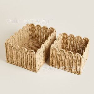 Handmade <b>Paper</b> Rope Woven Storage Basket Rectangle Large Capacity For Home Clothing Organizer <b>Kitchen</b> Desktop Use - Product Image 2