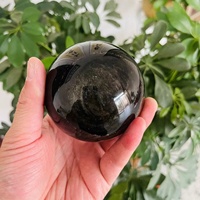 Sphère d'obsidienne en or naturel en gros boule de cristal d'obsidienne dorée noire pour la décoration intérieure