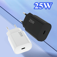 Chargeur mural USB-C de voyage pour smartphone, 25W PD Type-C, charge rapide électrique OTP, prise EU, CE RoHS, noir et blanc, OEM d'usine