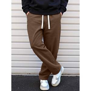 Pantalones de pana holgados informales personalizados para hombre, pantalones de chándal holgados de pierna ancha de algodón 100% con bolsillos con cordón en la cintura elástica - Product Image 5