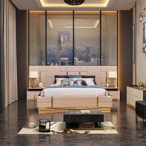 Kerangka tempat tidur kulit berumbai set kamar tidur utama gaya Eropa furnitur kamar tidur apartemen desain mewah kerajaan Perancis - Product Image 2