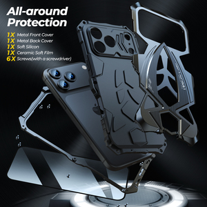 Custodia Antiurto in Alluminio e Silicone LUPHIE per iPhone 11 12 13 14 15 16 17 Pro Max 17e 16e XR XS MAX, Protezione Contro Sporco e Urti - Product Image 3