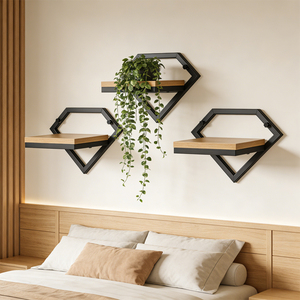 Étagère d'angle murale moderne en métal et bois, support pour <span class=keywords><strong>pot</strong></span> <span class=keywords><strong>de</strong></span> fleurs, étagère flottante pour la décoration du salon - Product Image 1