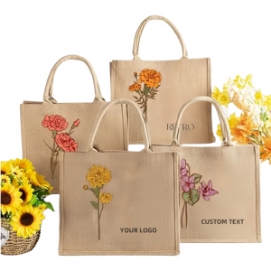Sac fourre-tout en toile de jute écologique, pliable, réutilisable, personnalisé avec logo, à prix abordable - Product Image 1