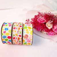 Ruban simple face de Pâques, motifs œuf, poussin, lapin, largeur 25 mm, imprimé par transfert thermique/sublimation, mélange de polyester, Chine