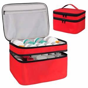 Organisateur de médicaments de voyage en tissu non tissé, sac de rangement verrouillable à double couche avec poignée supérieure pour médicaments d'urgence - Product Image 4
