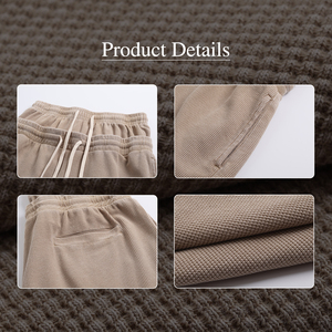 Shorts amples pour hommes avec tissu gaufré texturé flocon de neige vintage, double ceinture élastiquée et fermeture à cordon de serrage - Product Image 5