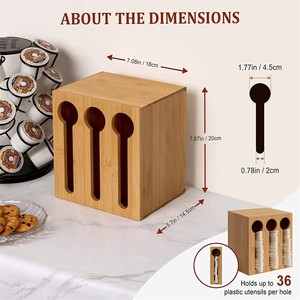 Caja de Almacenamiento de Cucharas de Bambú con Tres Compartimentos, 18x14.5x20cm, Organizador de Cubiertos de Escritorio, Tipo Vertical - Product Image 4