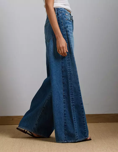 بنطلون جينز نسائي عالي الخصر بتصميم عتيق من التسعينيات، واسع الساق، أزرق اللون، مريح وفضفاض، بغسيل داكن، صديق للبيئة، مناسب للصيف - Product Image 2