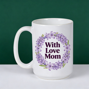 <span class=keywords><strong>Mug</strong></span> en céramique personnalisé avec inscription « Avec amour, <span class=keywords><strong>maman</strong></span> », motif hyacinthe, 15 oz, tasse à café blanche avec couronne florale violette, cadeau personnalisé - Product Image 1