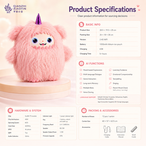 Peluche de monstruo <span class=keywords><strong>rosa</strong></span> AI Gummy Beast con cuerno de unicornio morado, pelo ultralargo, 3 modelos de IA, ChatGPT, enciclopedia, más de 50 idiomas, WiFi - Product Image 6